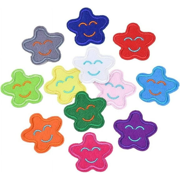 120Pcs Star Iron on Patches Mini Colorful 5 Star Embroidered Patch Cute Cartoon Pentagram Sew on Decorative Repair Appliques Embellishments