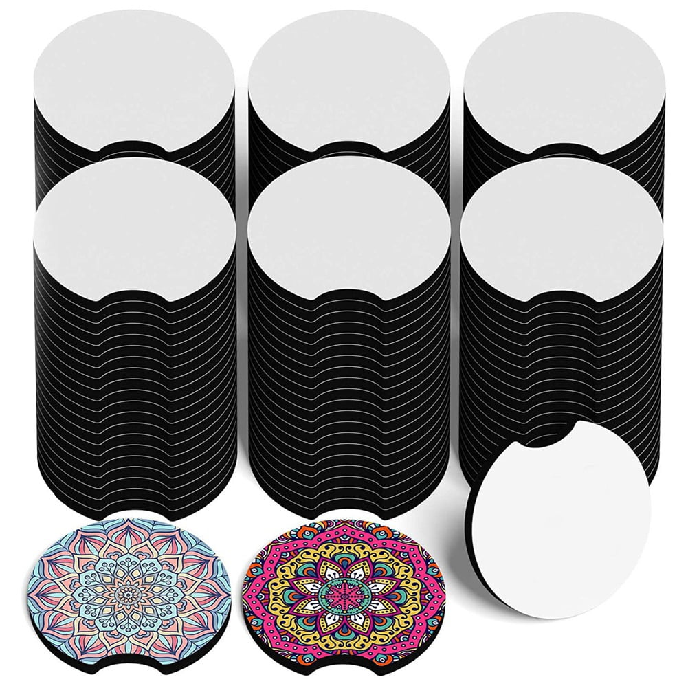 HOMEMAXS 50pcs Blank Sublimation Car Coasters Blank Cup Coasters  Wear-resistant Sublimation Coasters 