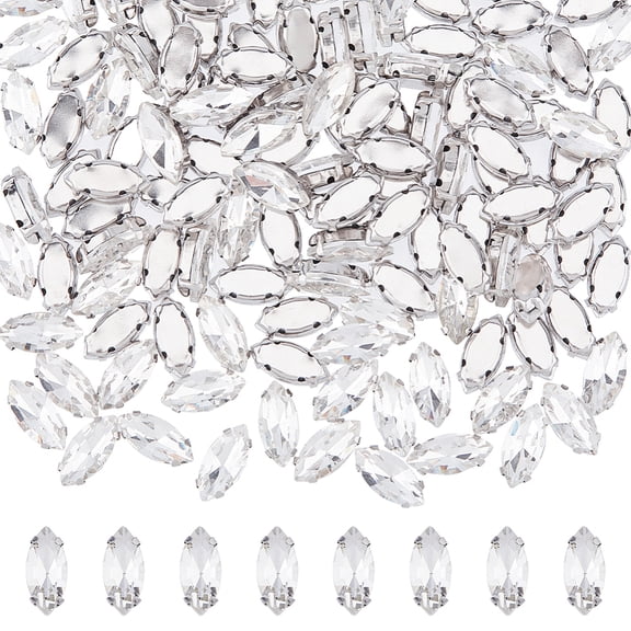 120Pcs Teardrop Sew on Rhinestones Large Flatback Claw Rhinestones Horse Eye Sewing Beads with Brass Prong Settings