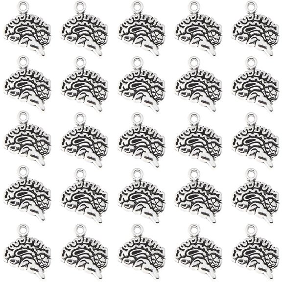 120Pcs Tibetan Style Alloy Charms Lead Free & Cadmium Free Brain Antique Silver 12.5x14x3mm Hole: 1.5mm