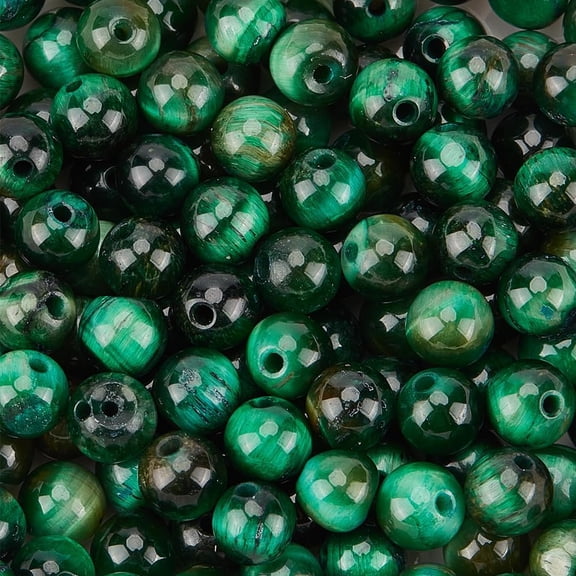 120Pcs Tiger Eye Beads Dyed Heated Round Green 6mm Hole: 1~1.2mm