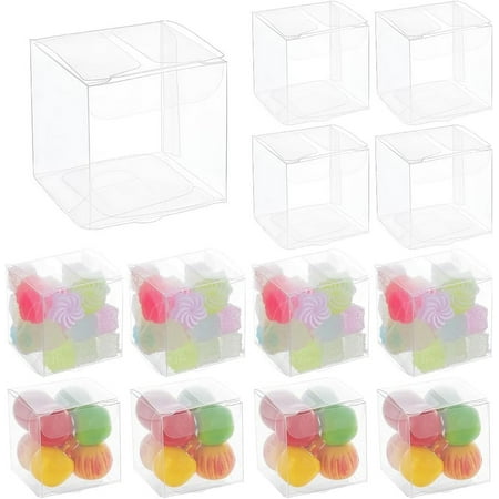 120Pcs Transparent Plastic PET Box Gift Packaging Waterproof Folding Cartons Cube Clear 4x4x4cm