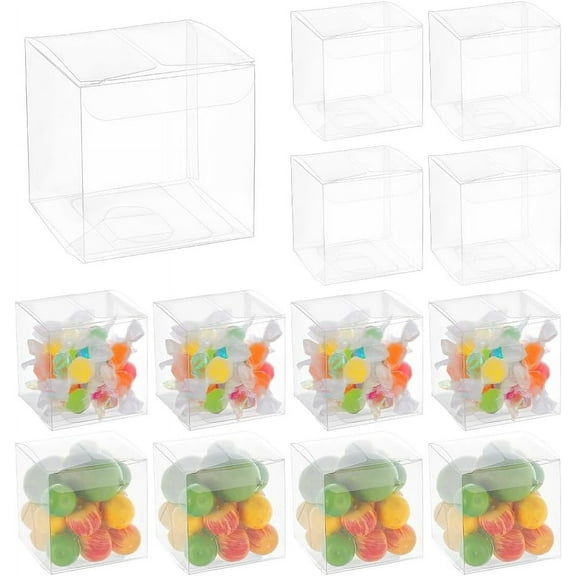 120Pcs Transparent Plastic PET Box Gift Packaging Waterproof Folding Cartons Cube Clear 6x6x6cm