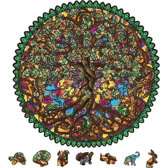 120Pcs Tree of Life Wooden Jigsaw Puzzles for Adults Round Shaped Jigsaw Puzzles Wood Adult Colorful Jigsaw Puzzles