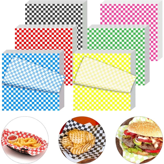 120Pcs Wax Paper Sheets for Food, 12x12 In Variety Pack Checkered Food Basket Liners, Grease Resistant Sandiwch Wrapping Paper, Festive Design Deli Sheets For Party, Fair and Outdoors