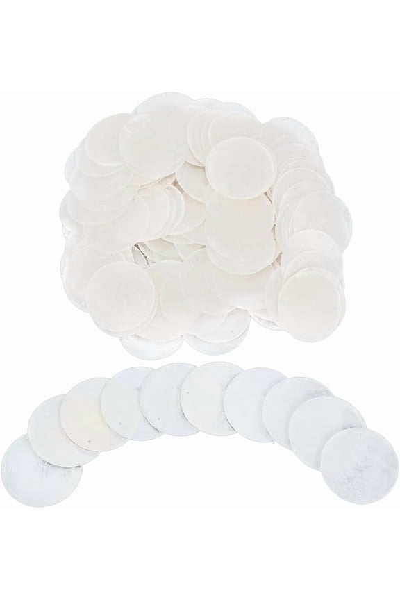 120Pcs White Flat Round Shells Pieces 2 Inch Natural Shells with 2 Holes Natural Capiz Shell Charms Round Slice Shell Disc Coin Beads for Seashell Wind Chimes Curtain Lamp Shade Craft White DIY