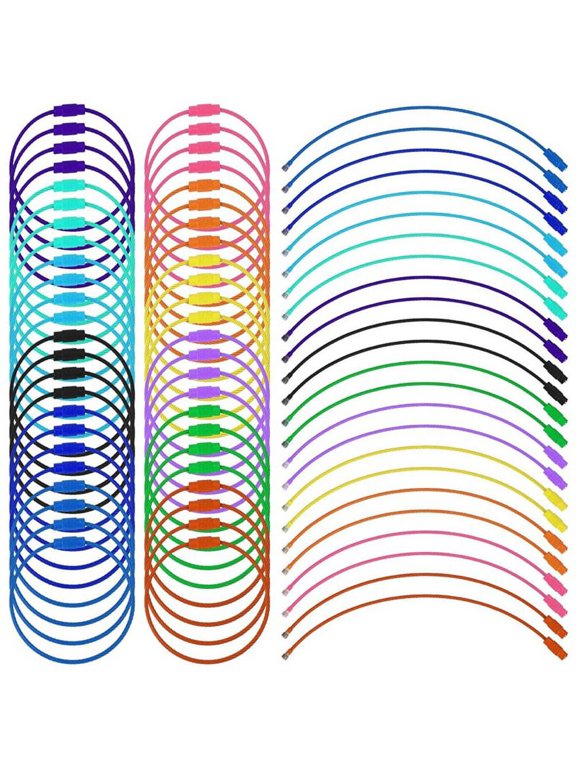 120Pcs Wire Key Rings with Screw Lock, 6 Inch Cable Wire Key Chain Cable Loop Rings for Outdoor Hiking (12 Colors),120 x Wire Key Rings,Multicoloured