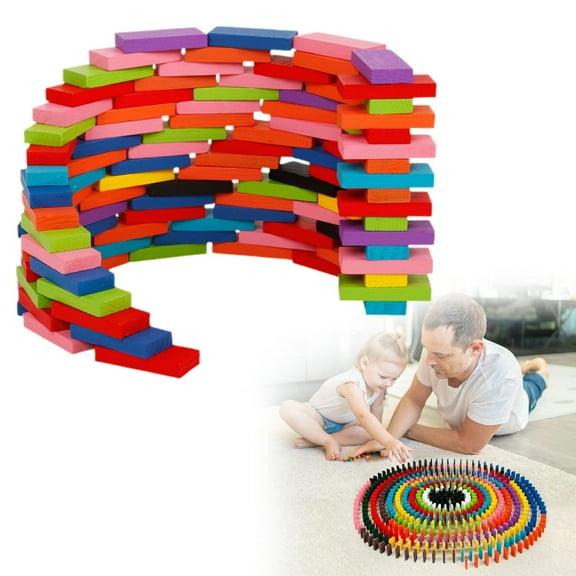 120Pcs Wooden Dominoes - Colorful Educational Toy Set, Building and Stacking Game, Creative Pattern Play, Logical Thinking, Hand Coordination, Birthday Gift, Fun for Kids, Playroom Makeup Organizers