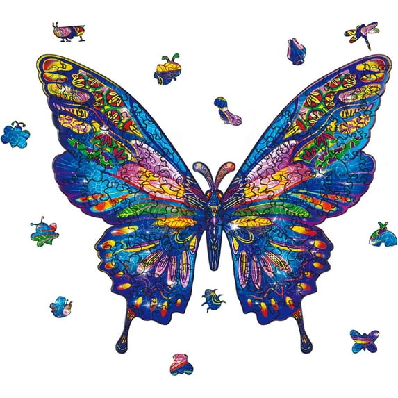 120Pcs Wooden Jigsaw Puzzles for Adults Butterfly Jigsaw Puzzles Wood Adult Colorful Animals Shaped Jigsaw Puzzles for Birthday Christmas