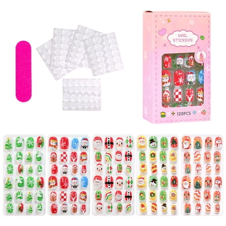 120Pcs Xmas Fake Nails For nail art Kid Girl Press on Tips Nail