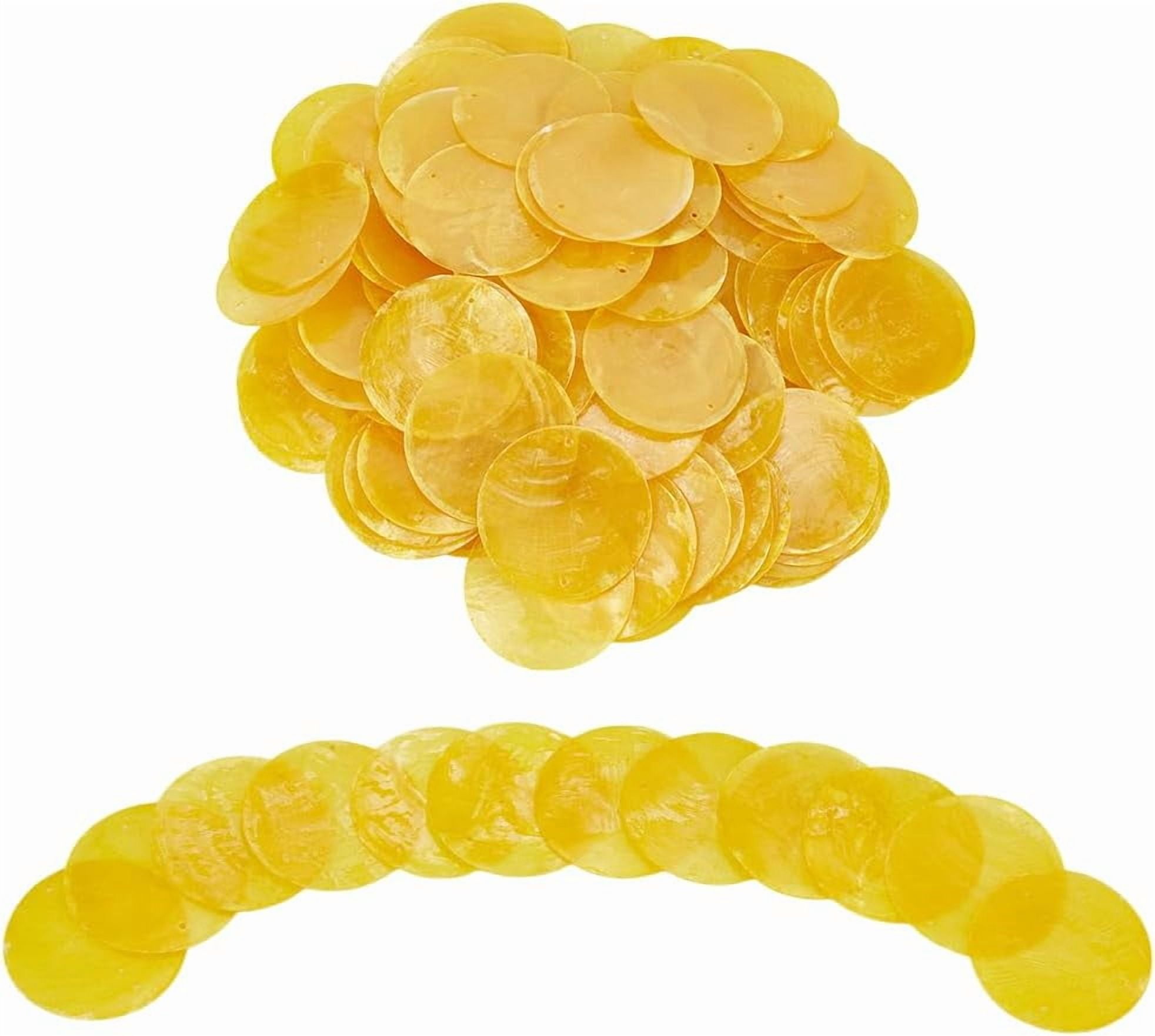 120Pcs Yellow Flat Round Shells Pieces 2 Inch Gold Natural Shells with 2 Holes Natural Capiz Shell Charms Round Slice Shell Disc Coin Beads