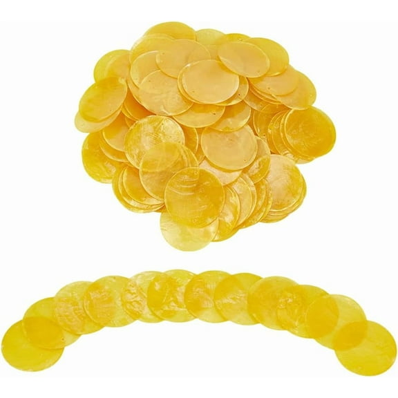 120Pcs Yellow Flat Round Shells Pieces 2 Inch Gold Natural Shells with 2 Holes Natural Capiz Shell Charms Round Slice Shell Disc Coin Beads