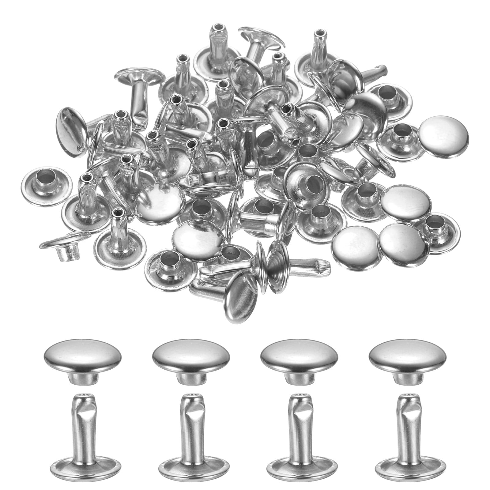 120Set Leather Rivets, 7mm Double Cap Rivet Tubular Metal Studs, Silver ...