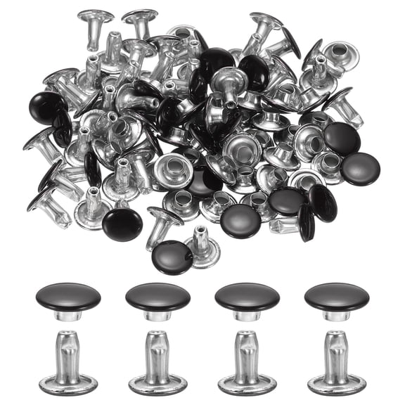 120Set Leather Rivets, 8mm Double Cap Rivet Tubular Metal Studs, Black