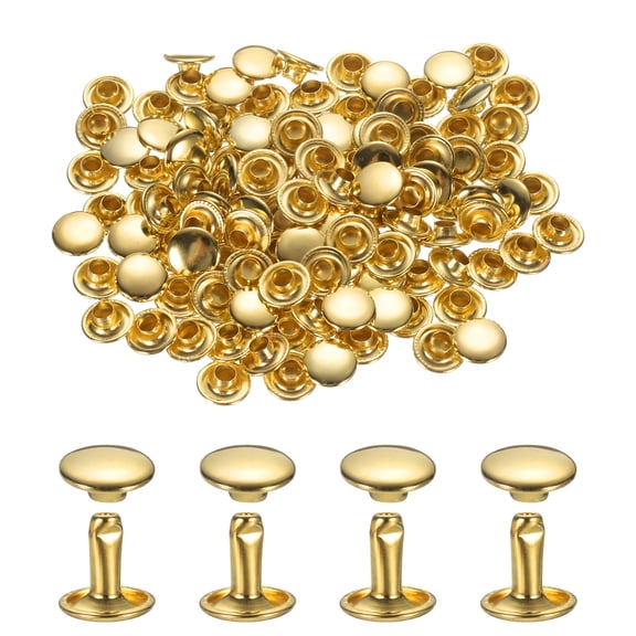 120Set Leather Rivets, 8mm Double Cap Rivet Tubular Metal Studs, Gold