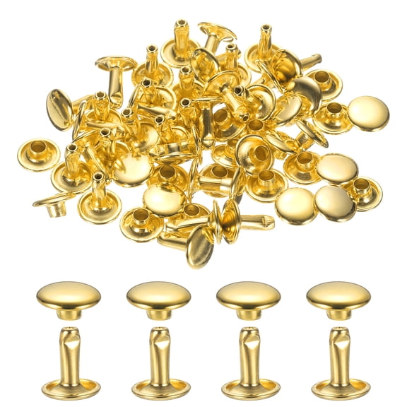 120Set Leather Rivets, 9mm Double Cap Rivet Tubular Metal Studs, Gold