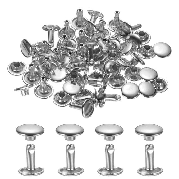 120Set Leather Rivets, 9mm Double Cap Rivet Tubular Metal Studs, Silver