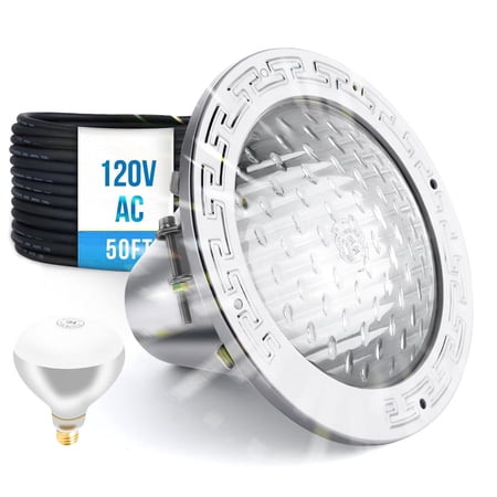 Foxlux 120V 10-Inch Waterproof Pool Light for Inground Pools – IP68 Rated, Includes 2 x 500W Incandescent Bulbs, 50ft Cord, Replacement for Pentair Amerlite & Hayward AstroLite, Fits 10'' Pool Niche