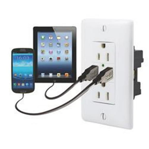 120V Dual Receptacle with 2 USB Ports - White
