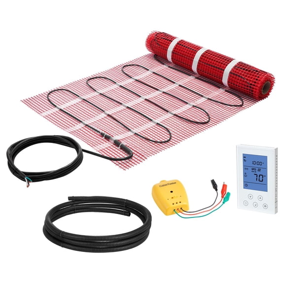 15 Sq Ft Self Adhesive Electric Radiant Floor Heating Mat System 120V with Smart Programmable Thermostat, Floor Sensor and Alarm, Underfloor Heating Kit for Tile Stone Vinyl Laminate Floors