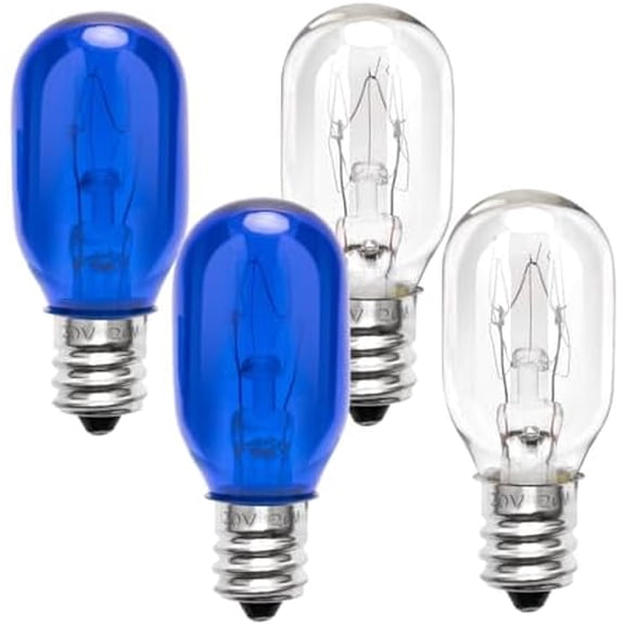120V Lighting Makeup Mirror Bulb Replacement, E12 Candle Holder Base T20 Bulb, 2 Transparent 2 Blue