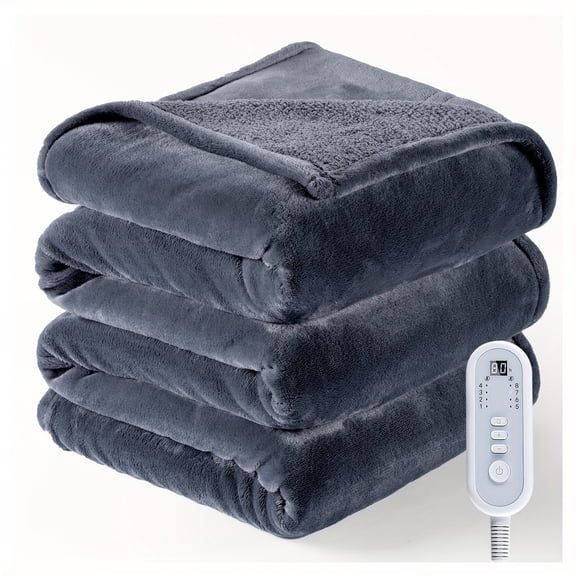 120V US Plug Heated Blanket - 8 Temp 10 Timer Flannel Sherpa Machine Washable All-Season Home Gift
