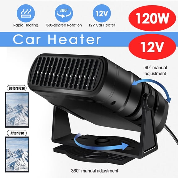 120W 12V DC Electric Car Heater Cooler, Portable Car Heater Fan 360-degree Rotation Car Defogger for Van Truck, Black