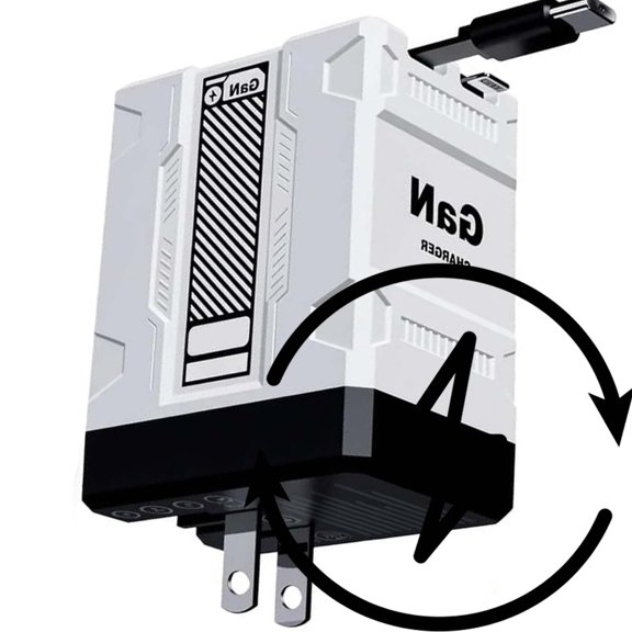 120W 2-in-1 GaN Fast Charger – Foldable Wall Plug with Retractable USB-C & Lightning Cables, Compact Charging for Phones, Tablets & Laptops