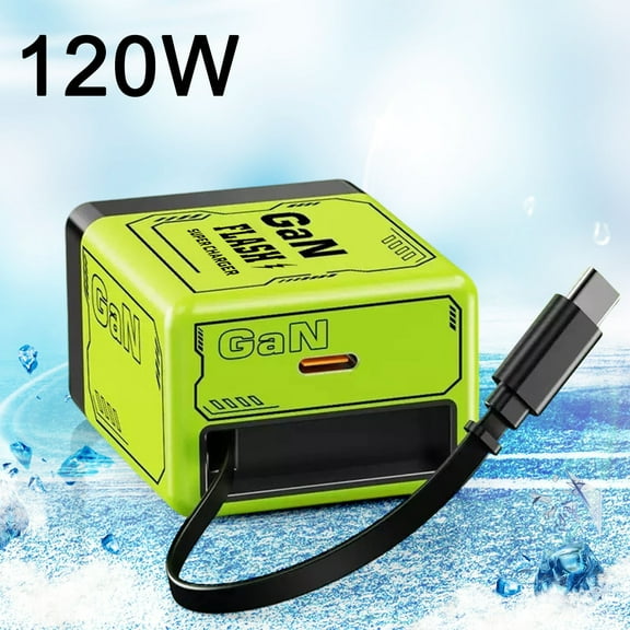 120W 2-in-1 GaN Fast Charger with Retractable Plug, USB-C Cable & USB Ports, Portable Wall Adapter for Phone Laptop, Travel Power Charger