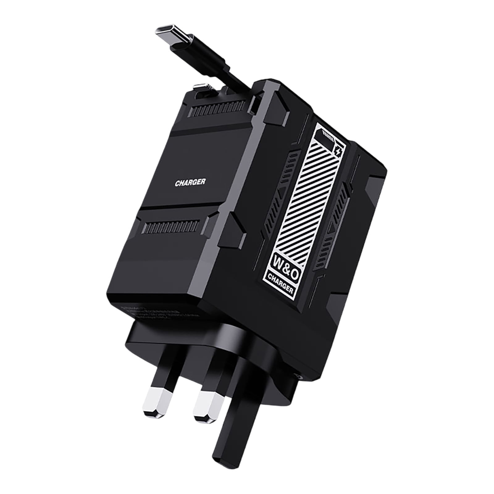 120W 2-in-1 Retractable Fast Charger, GaN Foldable Wall Plug with Built-in Cable, Portable Charging Adapter for Phones, Tablets & Laptops