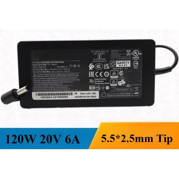 120W 20V 6A Laptop Charger for Chicony 5.5*2.5mm Tip Power Supply AC Adapter