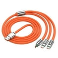 thumbnail image 1 of 120W 3-in-1 Fast Charging Cable 1.2M Orange Metal Braided Universal for Micro Type-C 8Pin Smartphones, 1 of 7