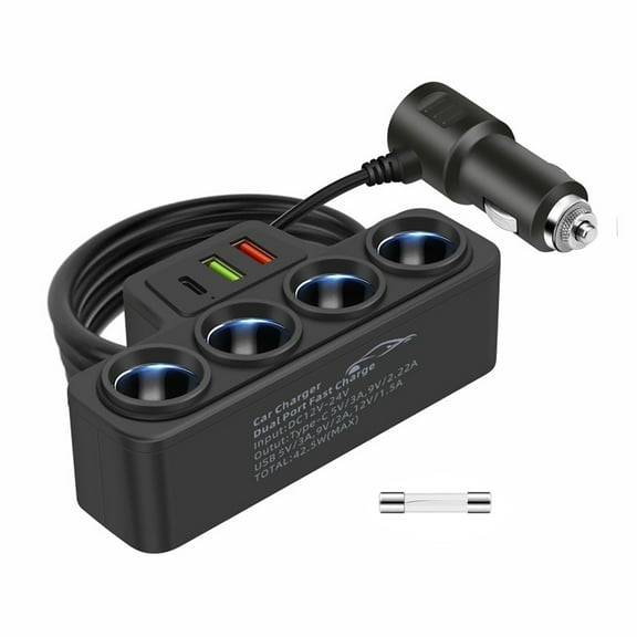 120W 4-Socket Car Cigarette Lighter Splitter Fast Charge 3 Devices with Quick Charge PD QC3.0 Ports Universal Compatibility