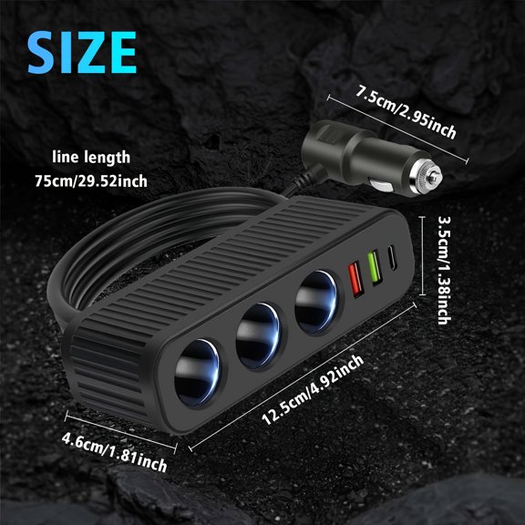 120W 6in1 MultiFunction Fast Car Charger Hub With Ambient Light, Portable Travel Charger Adapter Compatible With iPhone 1116 Android Smartphones