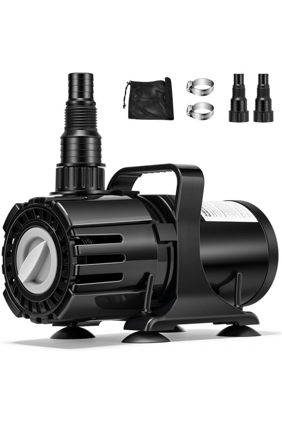 120W Adjustable Flow Submersible Water Pump, 800-2100GPH Stepless Flow Control, 16ft Max Lift, 180 ° Seamless Adjustable Nozzle and Barrier Pump Bag for Pond, Aquarium, Fountain, Waterfall