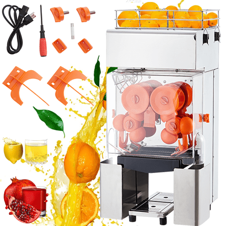 120W Automatic Commercial Citrus Juicer Machine with Self-Cleaning Function, Dual Collection Containers and Food-Grade Stainless Steel Construction