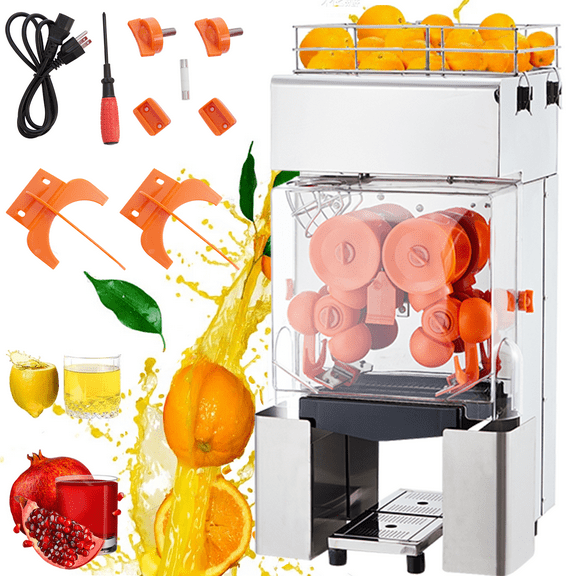 120W Automatic Commercial Citrus Juicer Machine with Self-Cleaning Function, Dual Collection Containers and Food-Grade Stainless Steel Construction