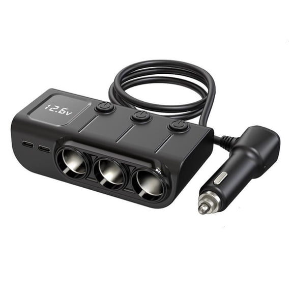 Multiple Port Car Charging 120W Fast Charging Cigarettes Splitter with Voltages Display and Independents Power S