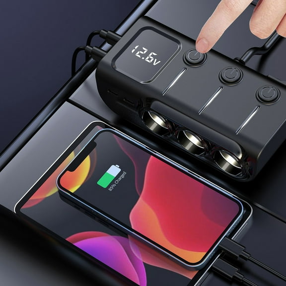 120W Car Phone Charger with 3 USB Ports, PD Fast Charging, Voltage Display, Expansion Adapter for Simultaneous Charging, Intelligent Protection, Suitable for Cars, SUVs, Trucks