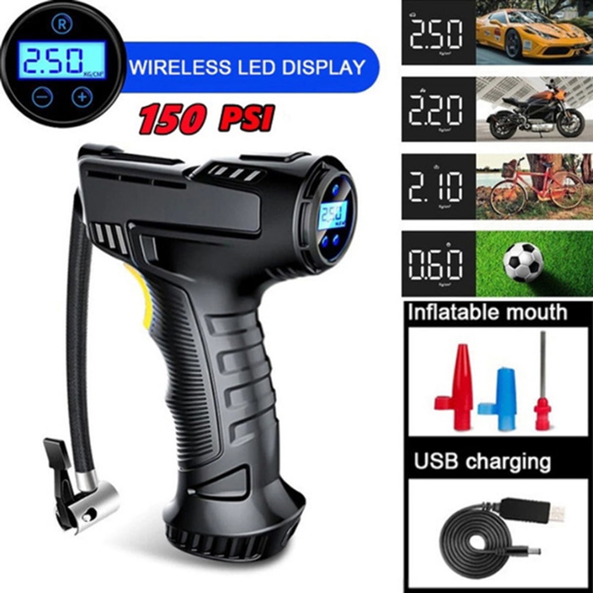 UK Car Tyre Inflator Cordless Digital Touch Air Compressor Pump USB  Rechargeable
