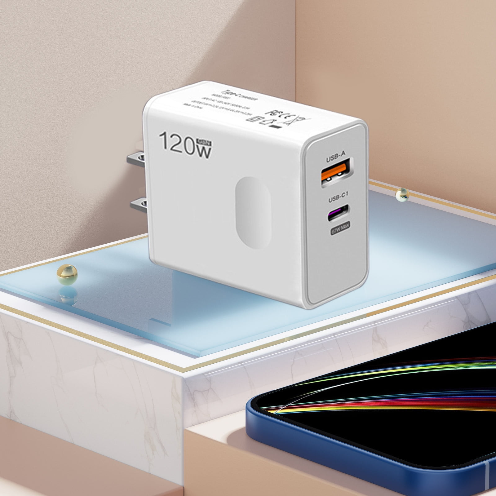 120W Fast Charger with Type-C PD & USB Ports, Dual Port Charging for ...