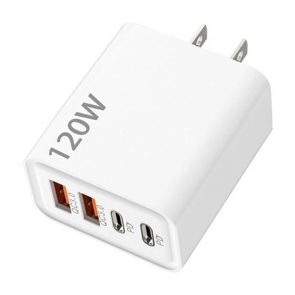 120W GaN Charger 4-Port - Fast Wall Charger Block for iPhone 15/Samsung/MacBook, Compact PD USB C Adapter with QC3.0, Travel Charging Station for Multiple Devices