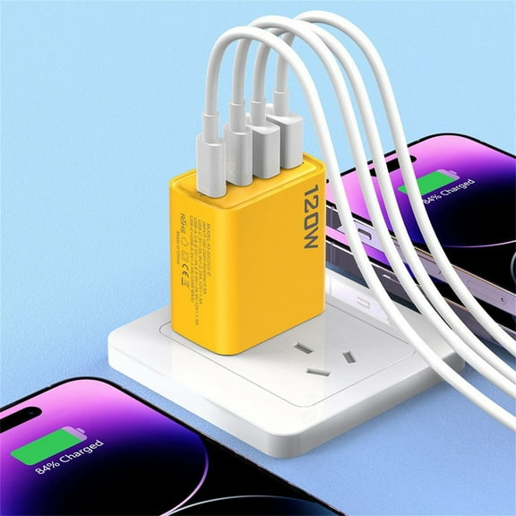 120W GaN Charger, Foldable Fast Charger Block with 4 Ports (2 USB-C & 2 USB-A), Multi Device Charging Station for Laptop, Tablet, Phone, Portable Travel Wall Plug Adapter