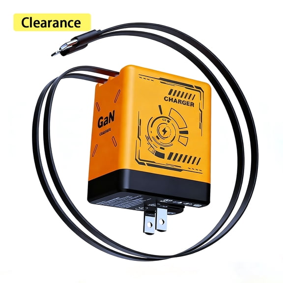 Elnone GaN Wall Charger, Fast Charging Retractable USB-C Cable & Foldable Plug for iPhone Samsung, Orange