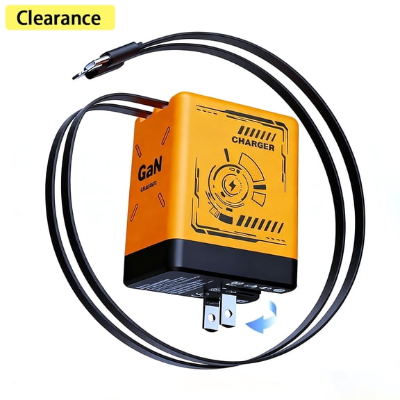 Elnone GaN Wall Charger, Fast Charging Retractable USB C Cable & Foldable Plug for iPhone Samsung, Orange