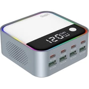 120W GaN USB C Charger Block, 8-Port USB Charging Station, Fast Charging Hub with Rainbow Gradient Light & LED Display, Desktop Charger Adapter for Phone, Tablet, Laptop, Headphones