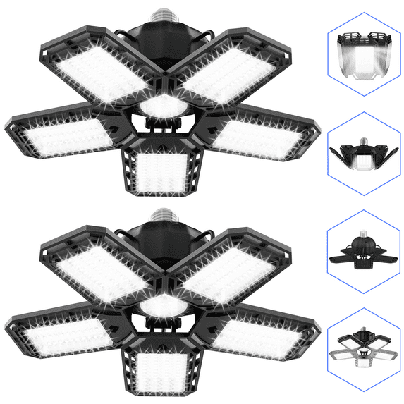 120W LED Garage Lights, 12000 LM- 6500K Garage Lights Ceiling LED , with 5 Leaf Adjustable Multi-Position Panels Garage Lights E27 Base CRI 80, Best for Barn, Workshop, Basement