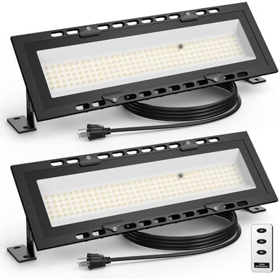 120W LED Shop Lights with Remote, 5FT Power Cord and US Three-Prong Plug, 18000LM 6000K, Aluminum Garage Lighting, IP65 Waterproof, Plug & Play for Warehouse, Workshop, Basement, 2PCS