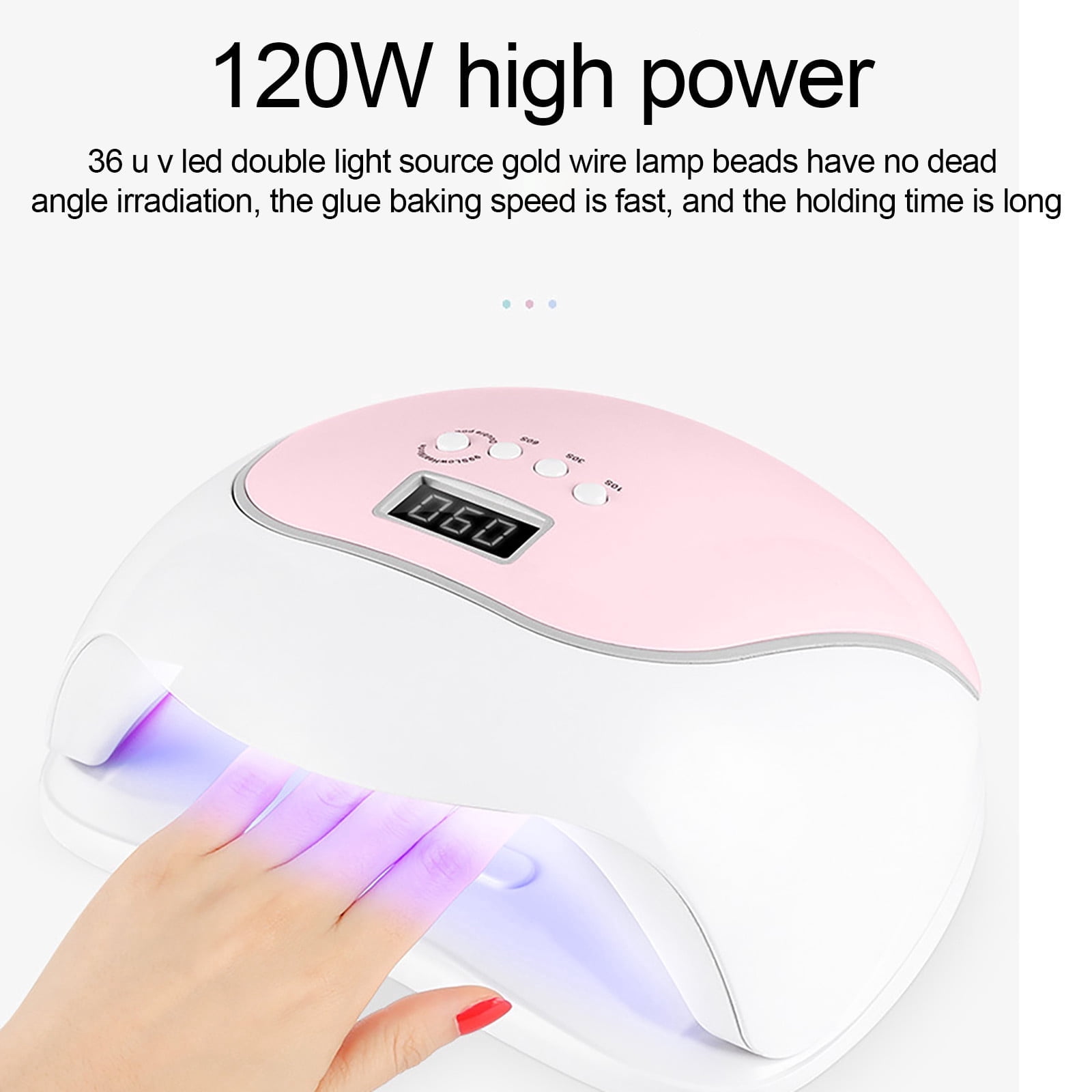 120W Led Uv Nail Lamp, Pink, Us Plug - 120W Uv Led Nail Lamp with 4 Timer Settings (10S/30S/60S/99S), Nail Lamp Easter Mother'S Day Armor Plate
