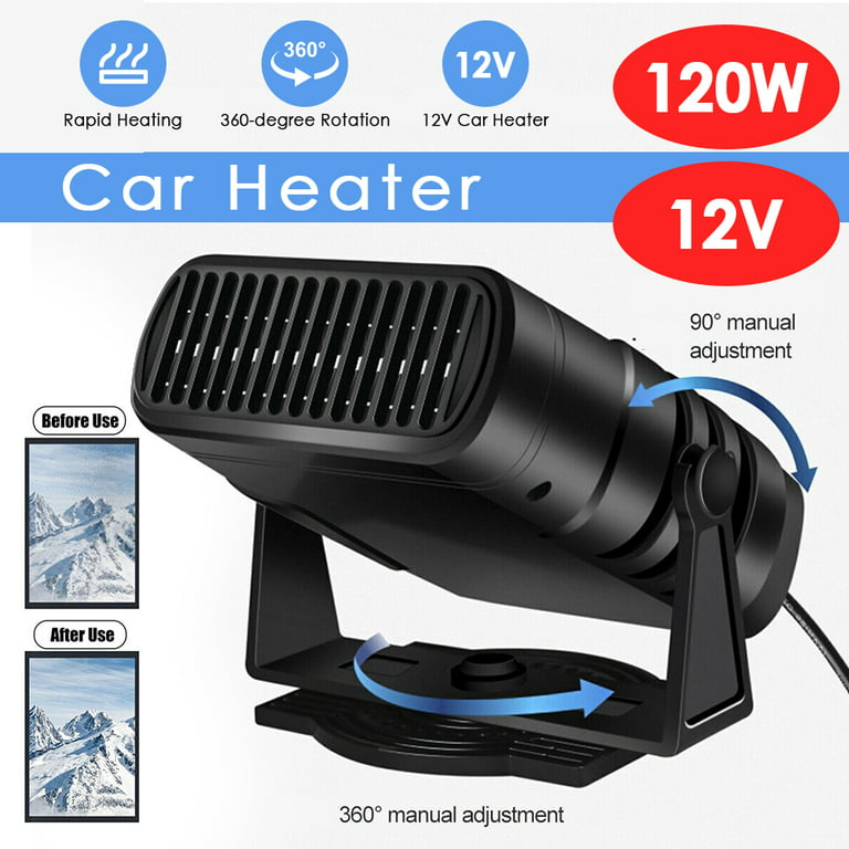 Portable Car Heater, 12V 120W Heater for Car That Plugs Into Cigarette  Lighter Car Defroster Fan Electric Heater Fast Heating & Cooling with 360°